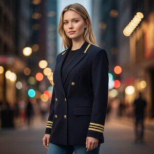 Vintage 80s Studio C Nautical Blazer Jacket Size 8 Navy Blue Gold Braid Accents